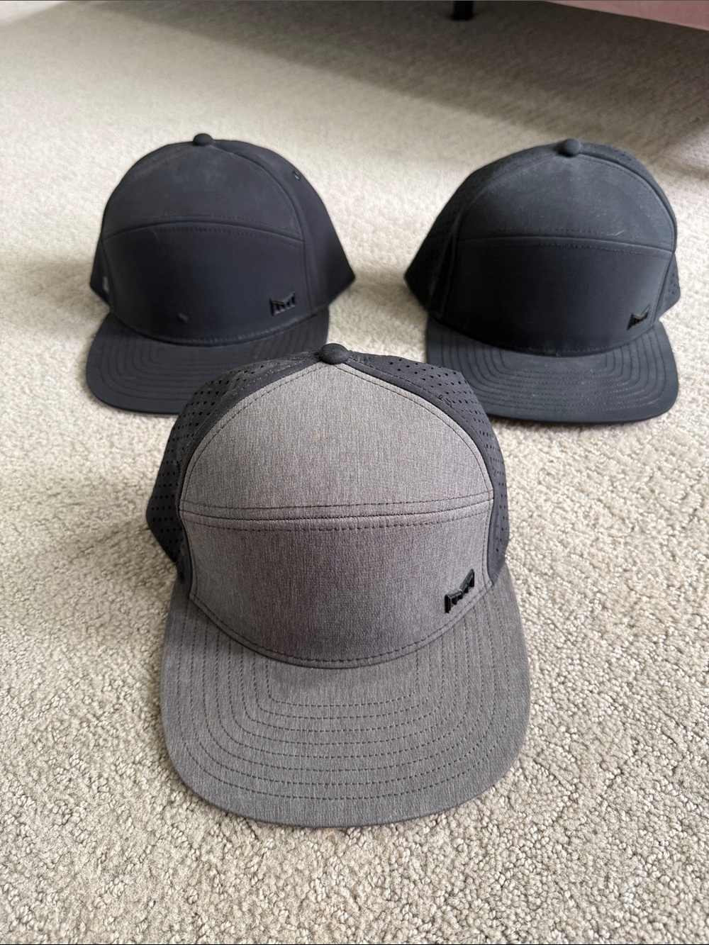 3-Pack Meli Snapback Hats with Subtle Logo - Gray & Black